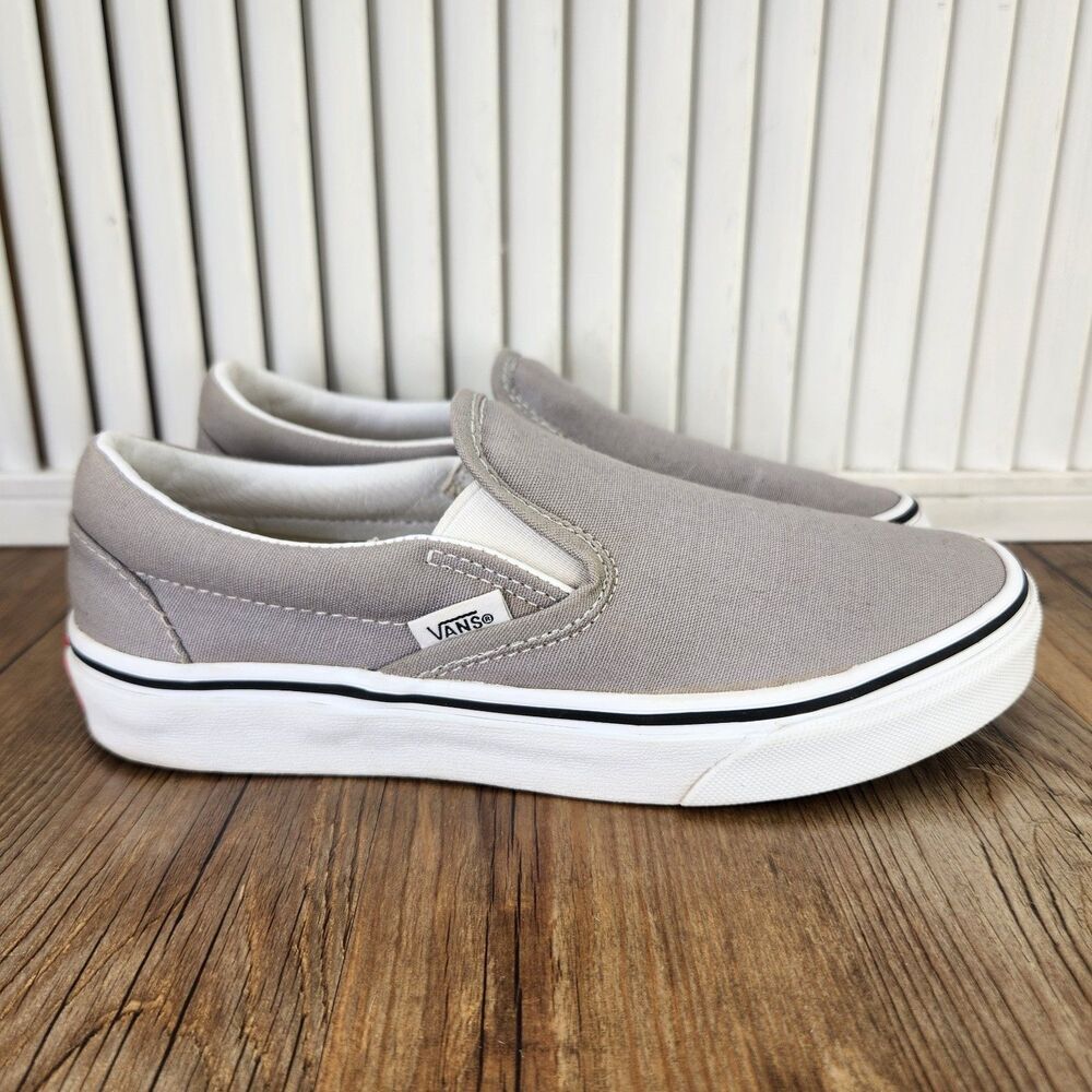 Vans Classic Slip On Skate Shoes Womens Size 6 Gray Canvas Casual Skater Loafers